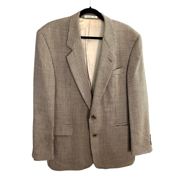 VTG Hugo Boss Wool Houndstooth Sport Coat 40R Tan Business Preppy Academia Work
